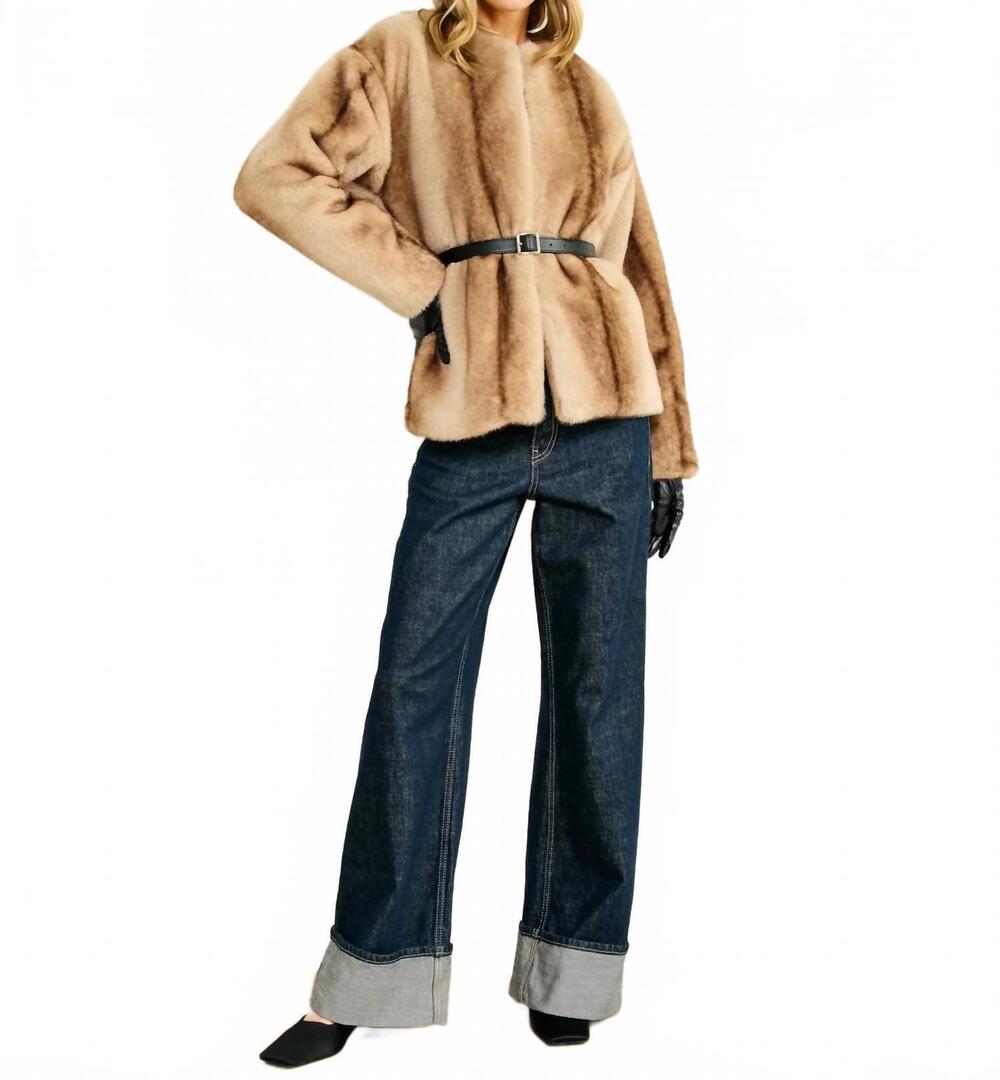 NEW LINE AND DOT city faux fur long sleeve jacket in beige
